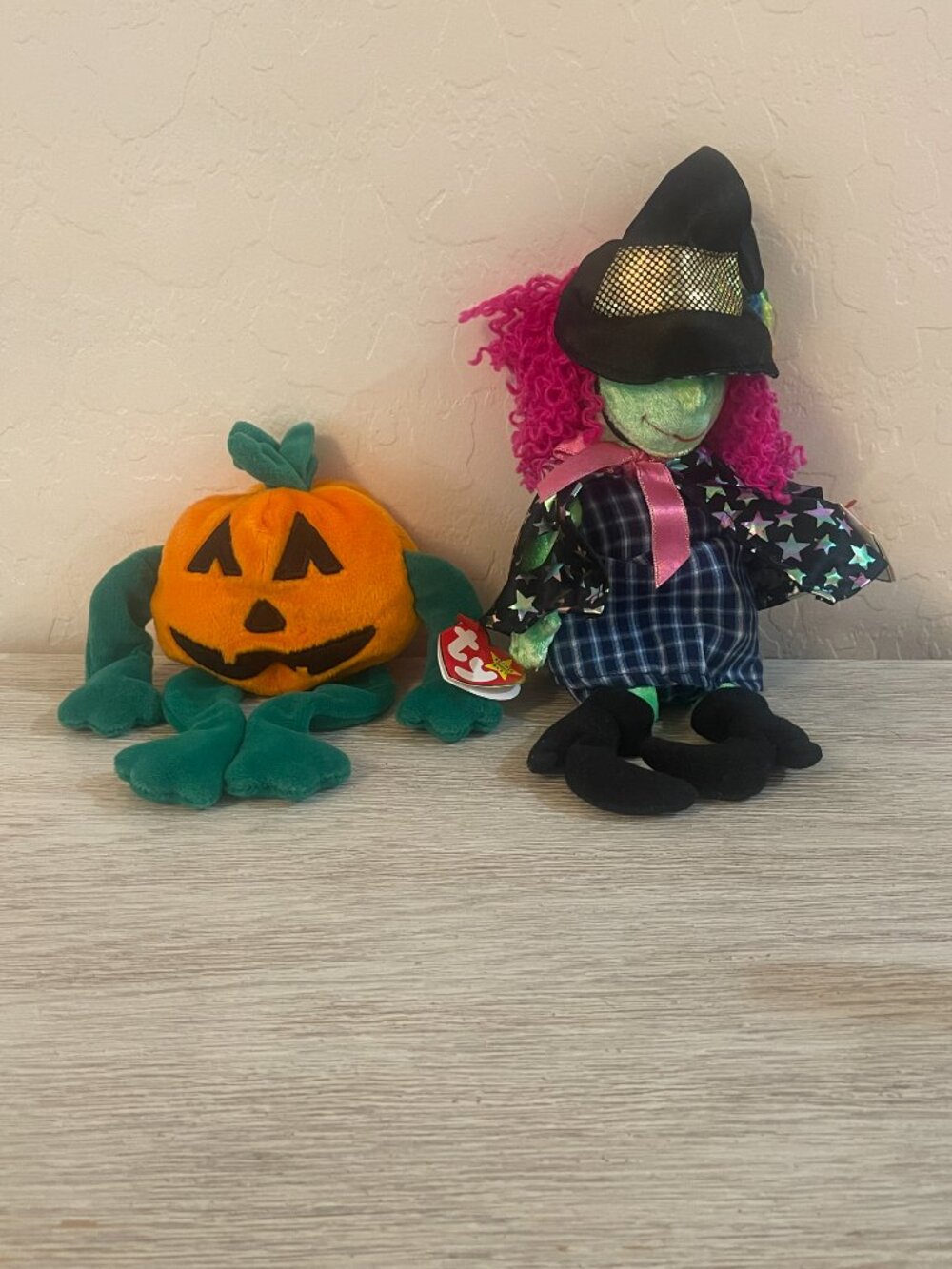 New Ty Beanie Baby Halloween Decor Pumkin Pumpkin and Scary Witch Fall